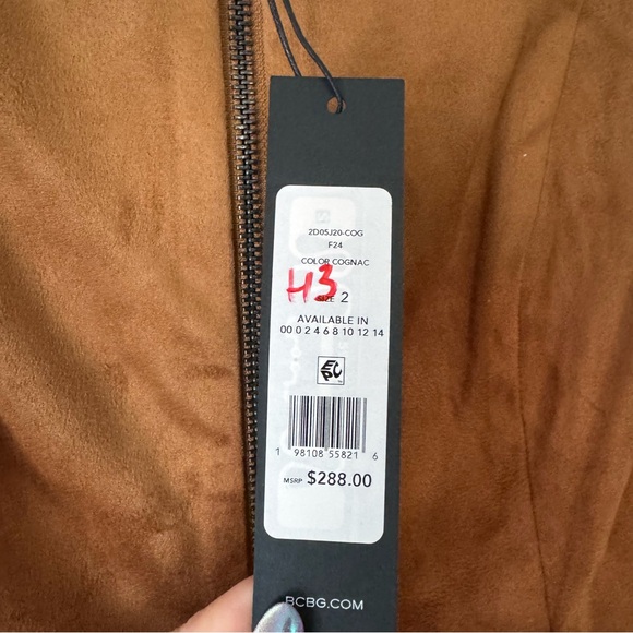 BCBGMAXAZRIA Faux Suede Jacket Cognac Zip Front Peplum Hem NWT Sz 2 - Picture 5 of 7